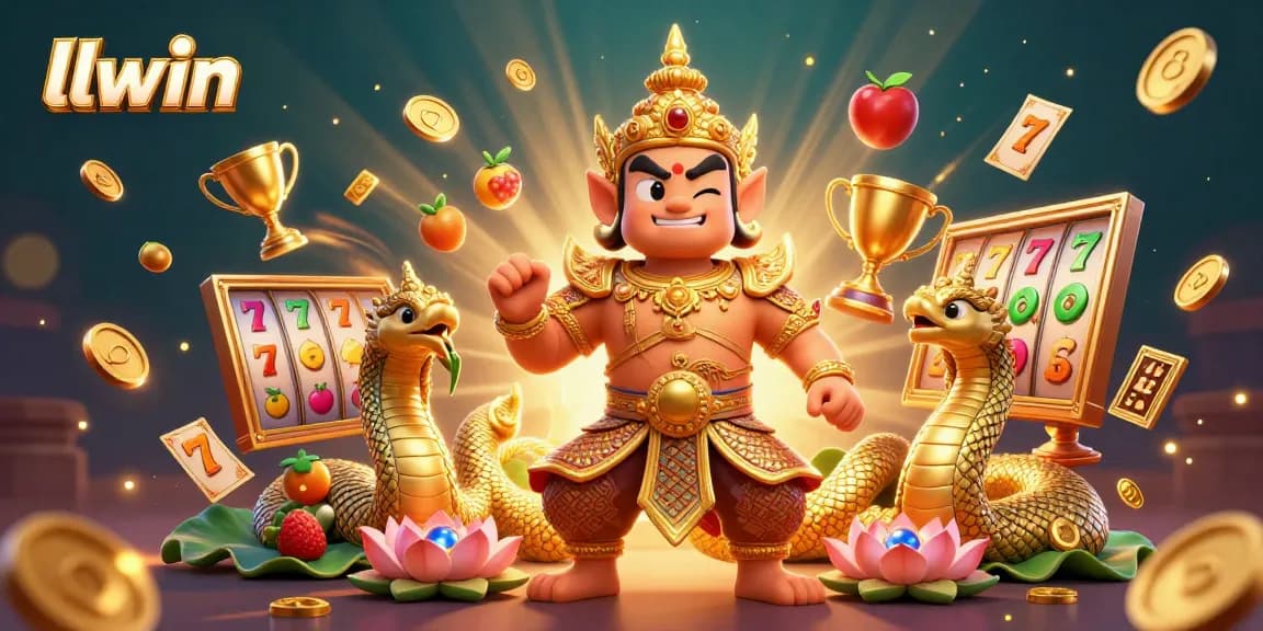 llwin's dynamic slot game experience illustrated with golden guardian and vibrant elements.