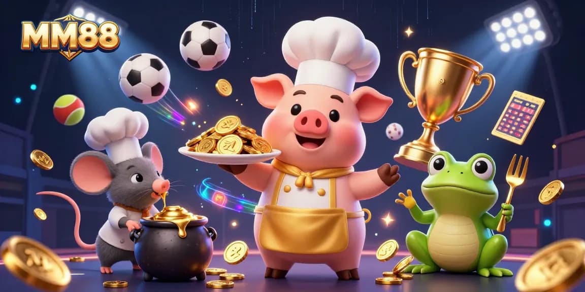 Engage in MM88's exciting world of sports betting with vibrant characters and dynamic elements.