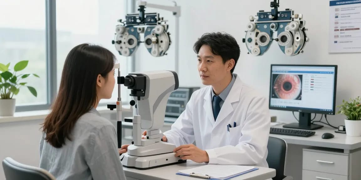 Consultation at SNU Eye Clinic, showcasing snuseoul's advanced eye care solutions and personalized vision assessments.