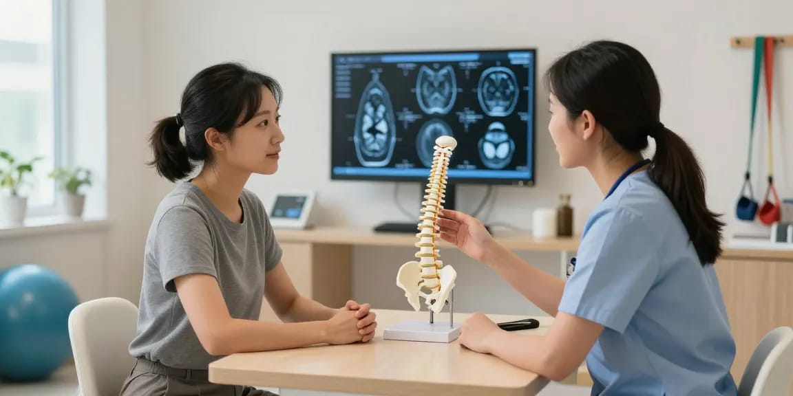 Consultation at the Neuro Spine Care Center highlighting patient-doctor engagement in advanced spine treatment.