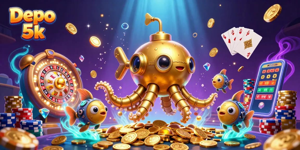 Memenangkan jackpot di Depo 5k dengan ilustrasi 3D ceria yang memikat dan penuh energi.