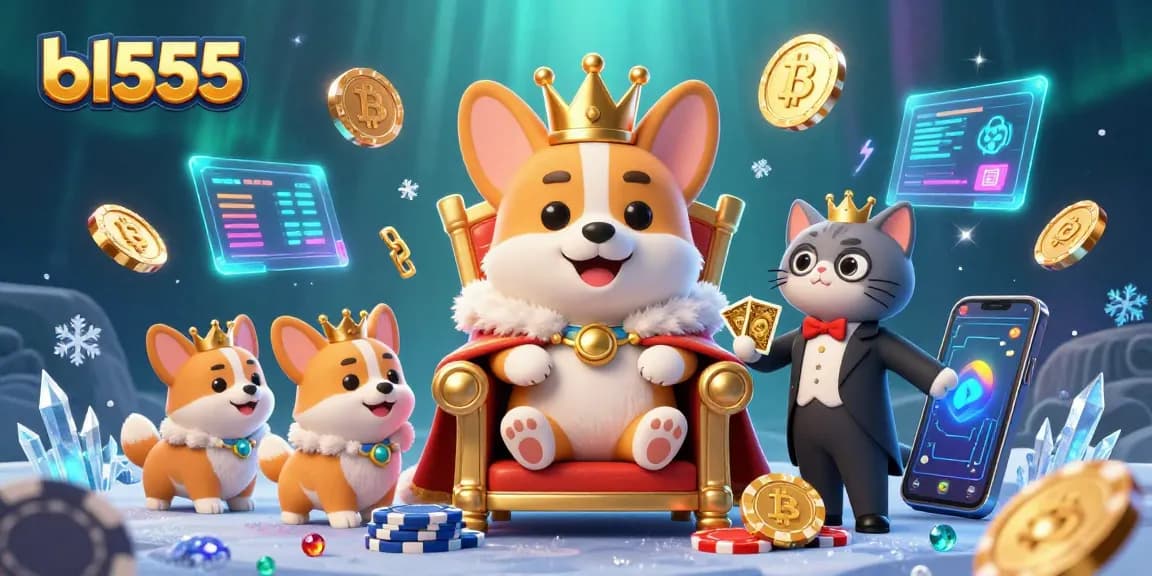 Experience thrilling gameplay at bl555 with our royal corgi overseeing a vibrant casino scene.