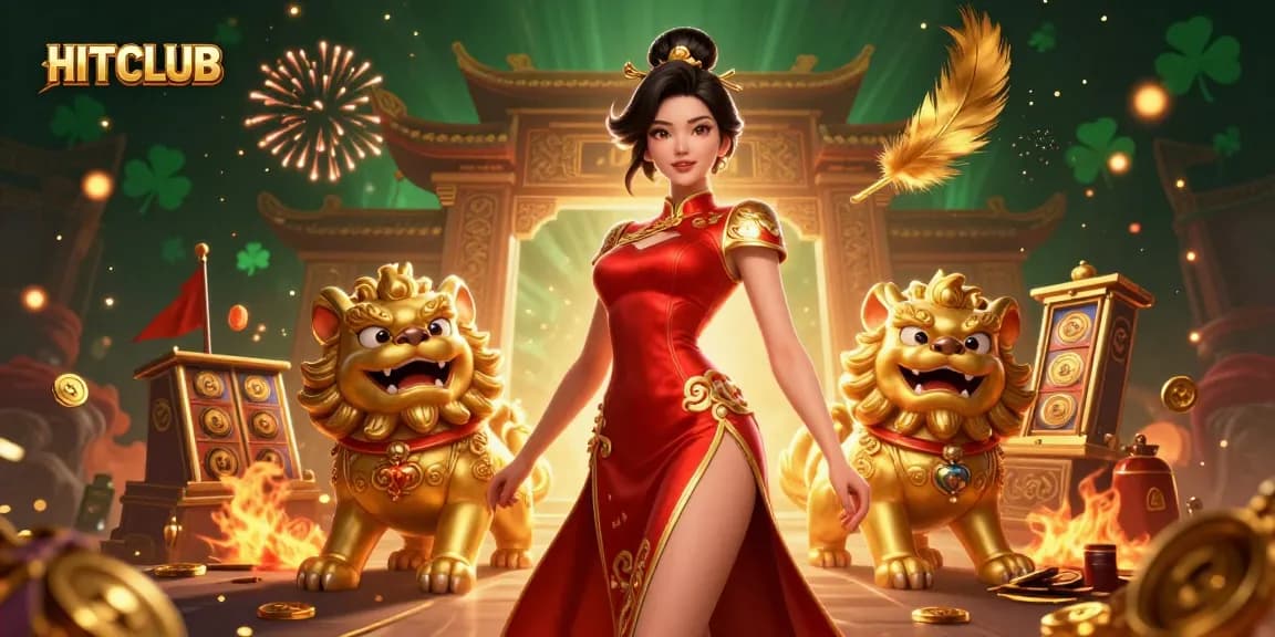 Engage in luck at HITCLUB with 3D gaming excitement, slot reels, and Asian-themed atmosphere.