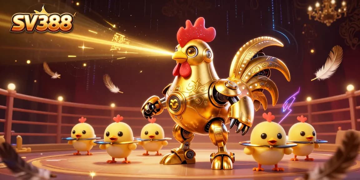 Engage with SV388’s dynamic cockfighting action featuring a golden rooster brilliantly animated with baby chick drones.