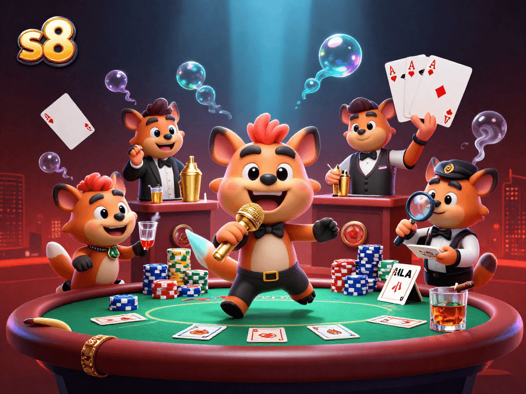 Engage in exciting gaming at s8 Casino with hyenas running the show in a comedy club scene.