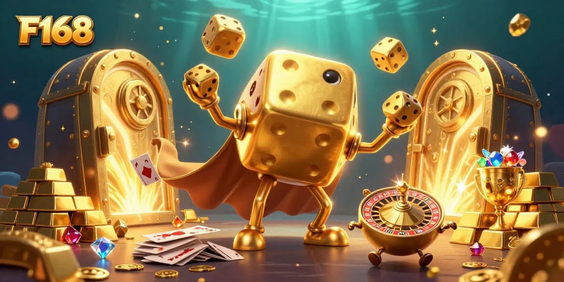 Experience dynamic gaming with F168's thrilling casino adventure in a vibrant 3D scene.