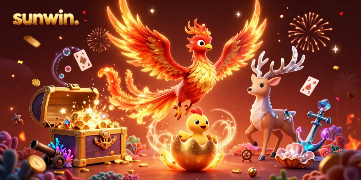 Engage with sunwin. as the fire phoenix soars among dynamic casino game symbols and treasures.