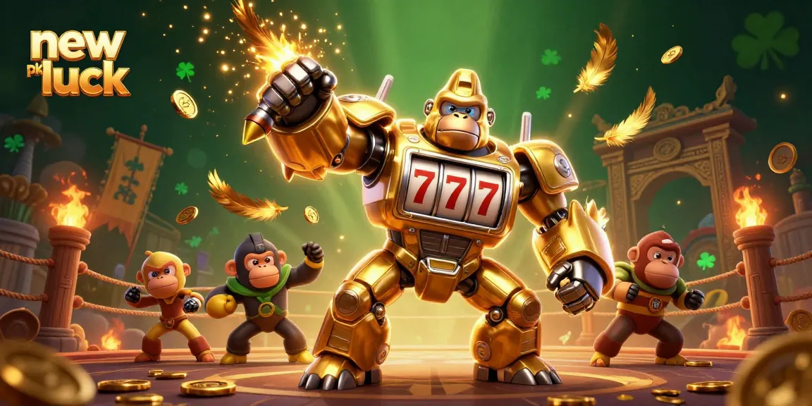 Experience the action of new pk luck with a golden gorilla mech winning big in a vibrant casino.