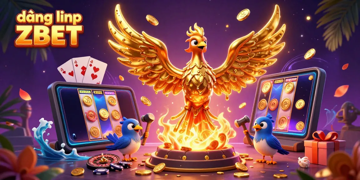 Experience thrilling gameplay and 登陆 ZBET with treasures bursting from a golden phoenix in this energetic casino scene.