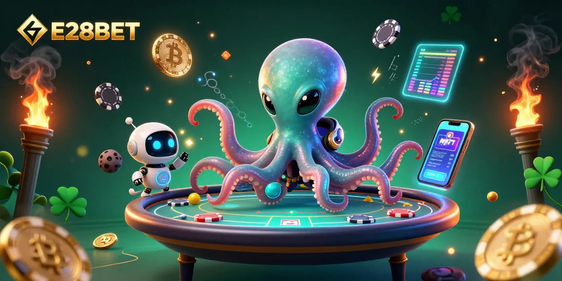 Engage with E28BET for thrilling gambling experiences featuring an alien octopus and futuristic poker.