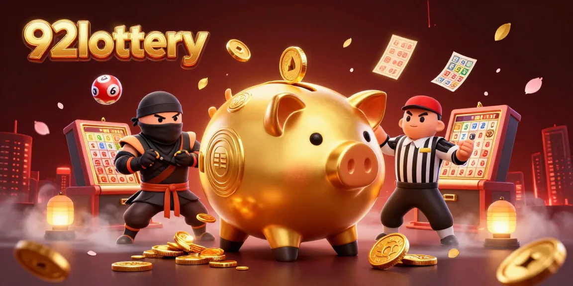 Join the excitement of 92lottery with a sumo wrestler, ninja, and samurai in a vibrant casino scene.