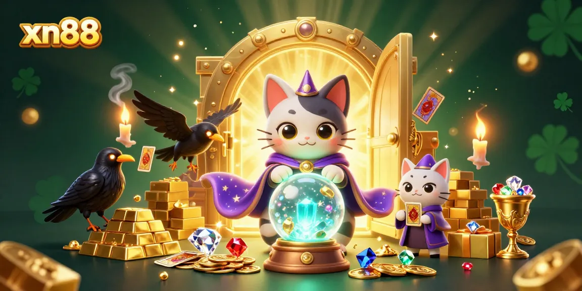 Experience magic and fortune with xn88 through a lively casino scene featuring mystic characters.