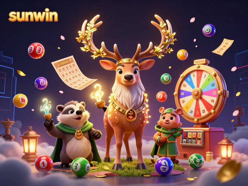 Win big with sunwin's thrilling lottery balls and vibrant gaming elements in a captivating scene.