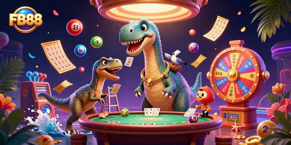 Experience the thrill of gaming at FB88 with a vibrant casino scene featuring playful characters.