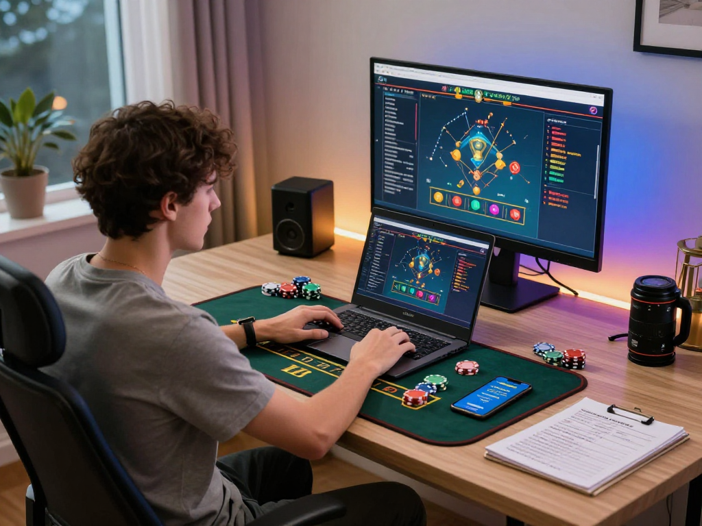 Engaged player experiencing link alternatif raja328 in a live casino setting with gaming statistics on screen.