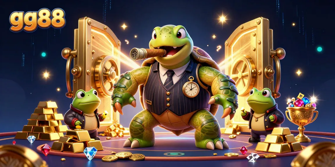 Experience thrilling gameplay at gg88 with a 3D cartoon illustration of casino characters and riches.