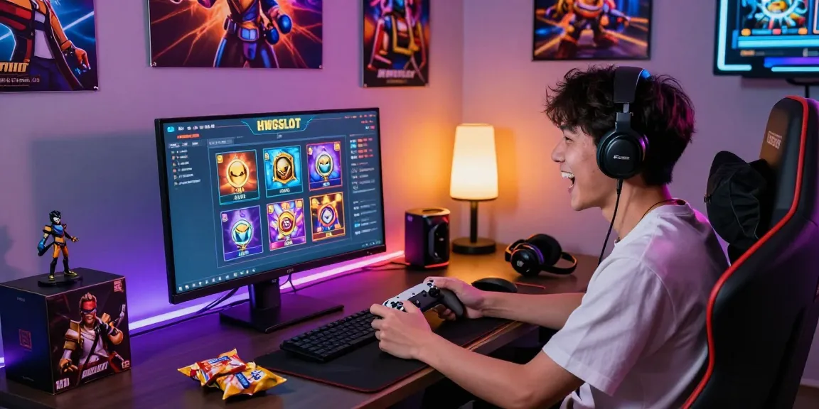 Engaged player enjoying HWGSLOT with vibrant gaming setup and ambiance.