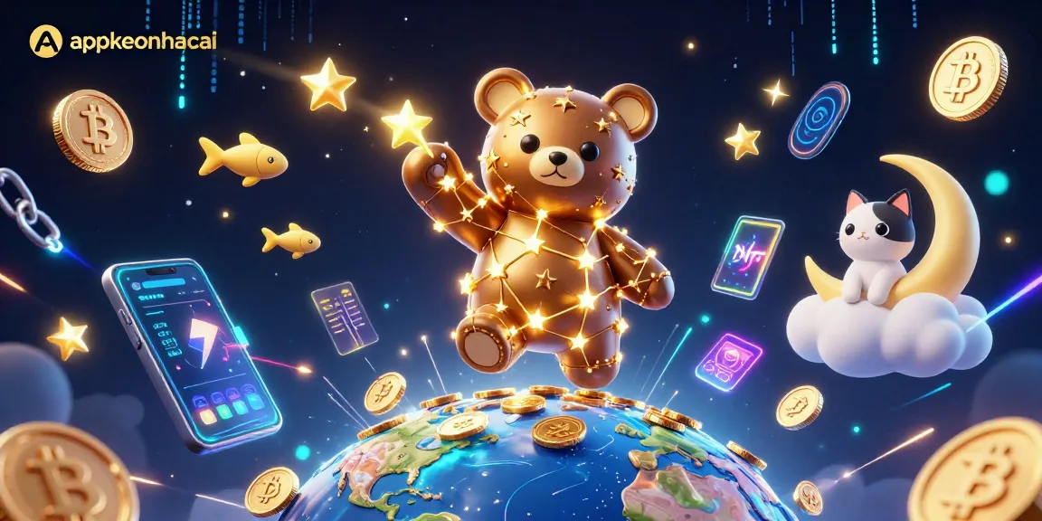 Experience sports betting with appkeonhacai, featuring vibrant characters and animated coins.