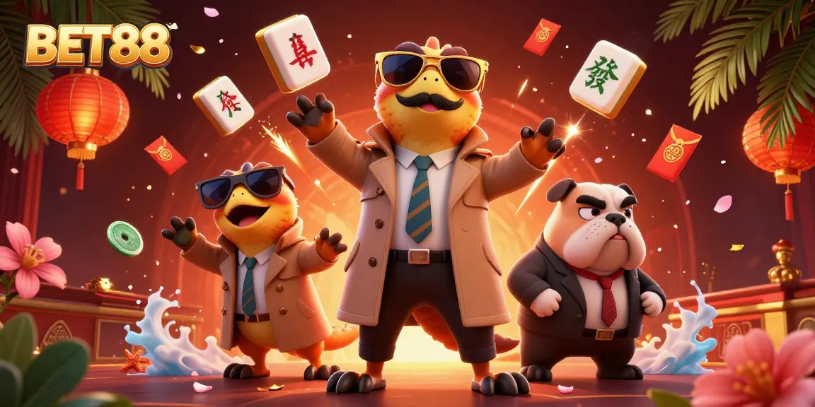 BET88 showcases three raptors in disguise entering a casino, surrounded by vibrant casino elements.