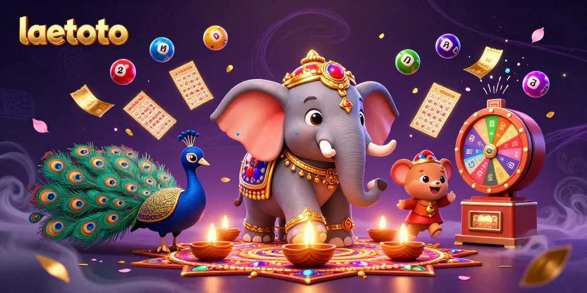 Experience exciting gaming action with laetoto's vibrant lottery-themed illustration featuring dynamic lottery elements.