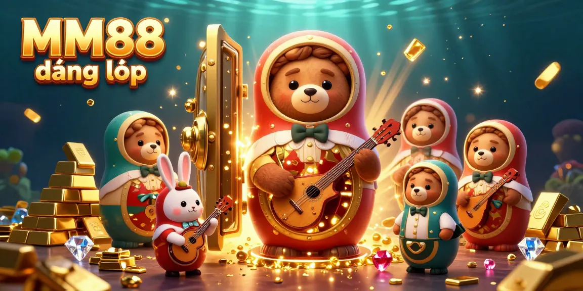 Engage with MM88 đăng nhập in a vibrant 3D cartoon casino scene featuring Russian Matryoshka bears.