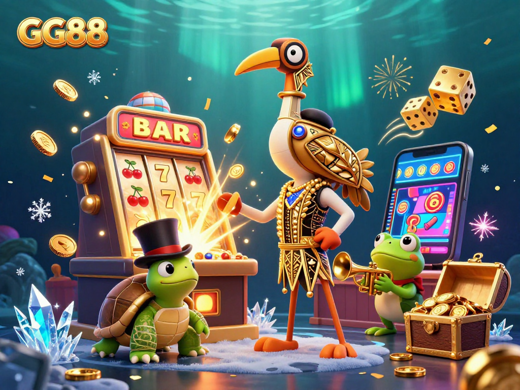 Spin to win at GG88 with vibrant slot machines, lively characters, and a casino atmosphere!