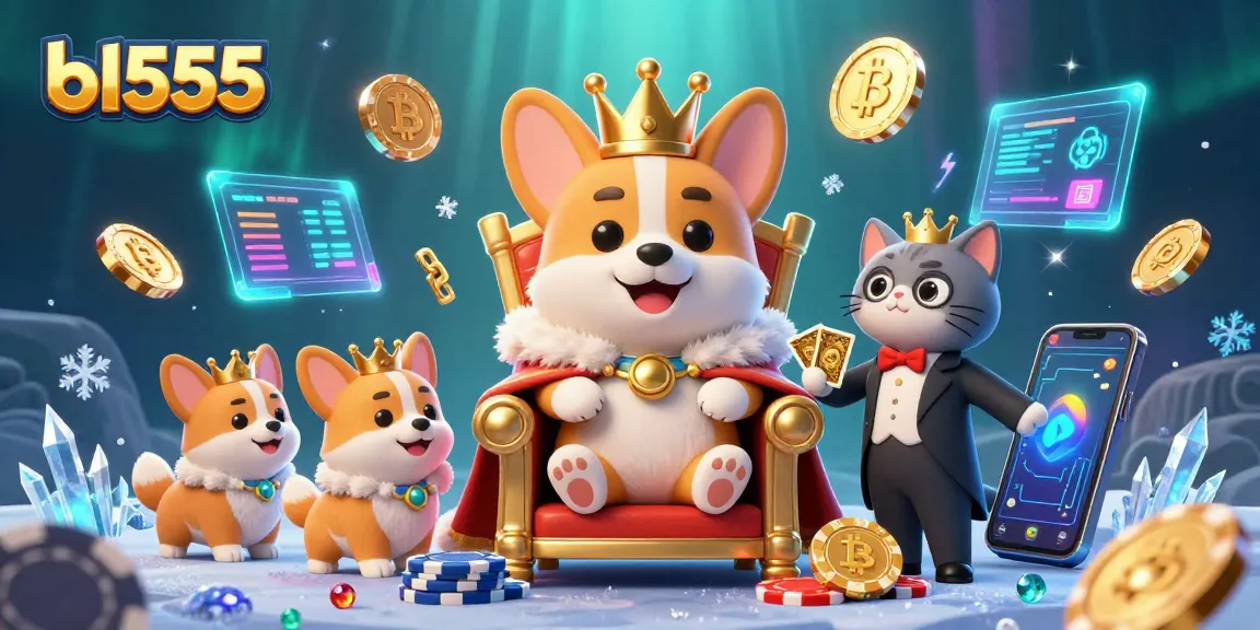 Experience thrilling gameplay at bl555 with our royal corgi overseeing a vibrant casino scene.