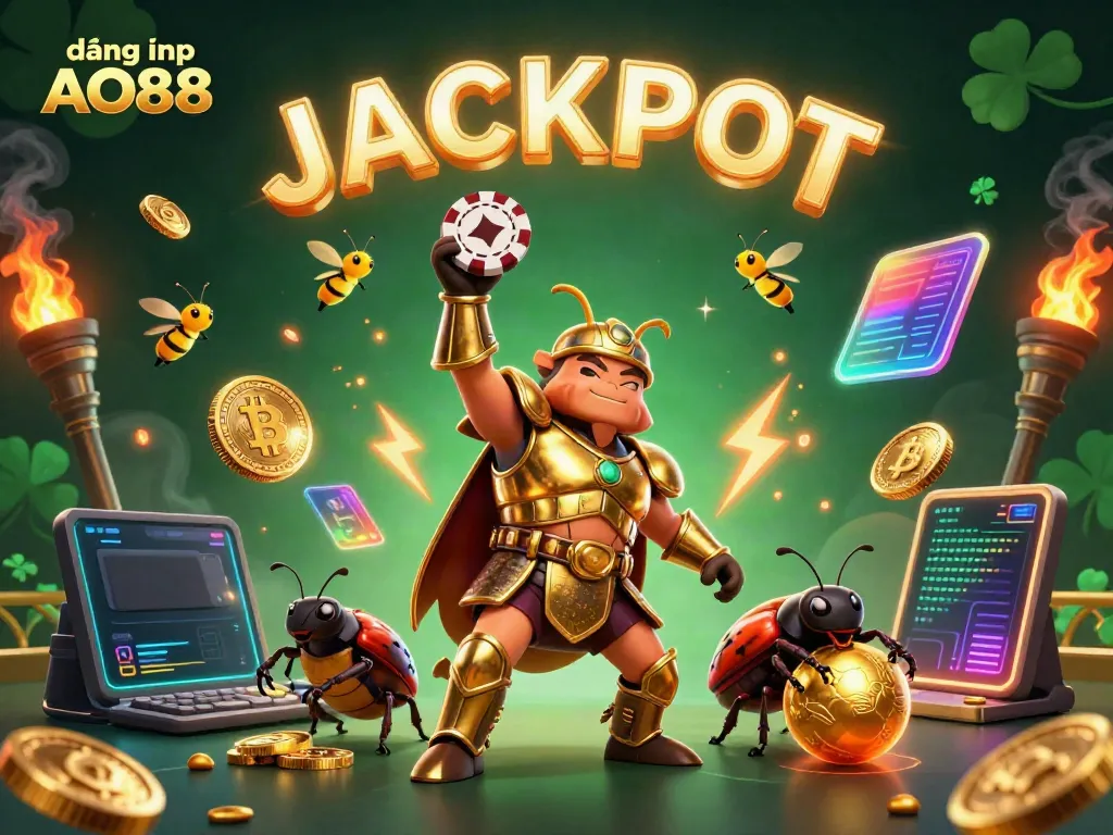 Experience fun and excitement with đăng nhập AO88 as cartoon characters celebrate their jackpot victory.