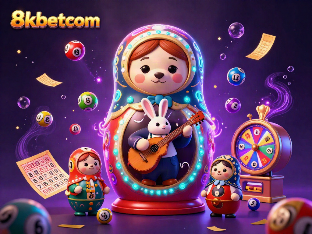 Experience the thrill of 8kbetcom with a vibrant illustration of casino elements and dynamic gaming atmosphere.