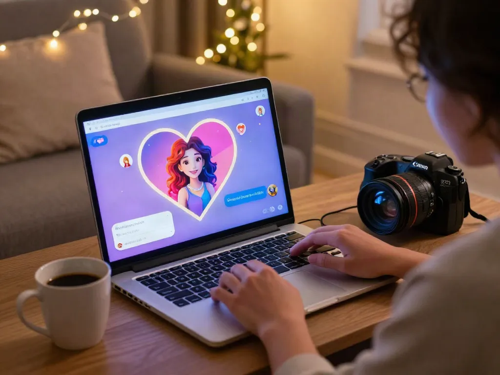Engaging in ai chat porn with a vibrant AI character in a cozy virtual setting.
