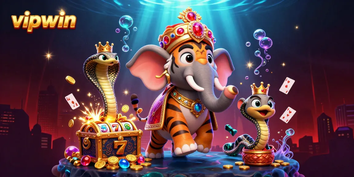 Experience the vibrant world of vipwin with 3D casino characters and elements in a rich illustration.