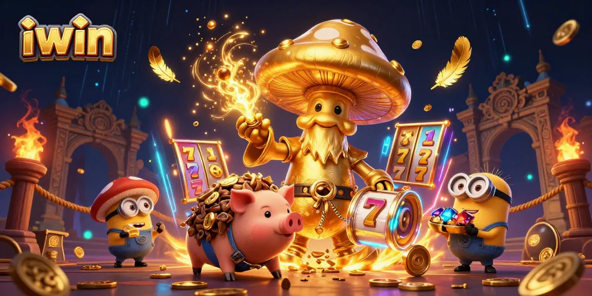 Engage in iwin with an enchanting casino scene showcasing golden magic and vibrant characters.