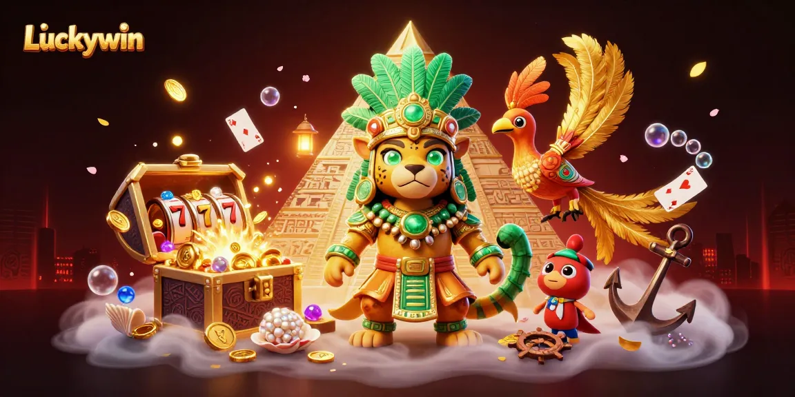 Experience exciting gameplay with Luckywin's vibrant Mayan-themed casino illustrations filled with thrilling elements.