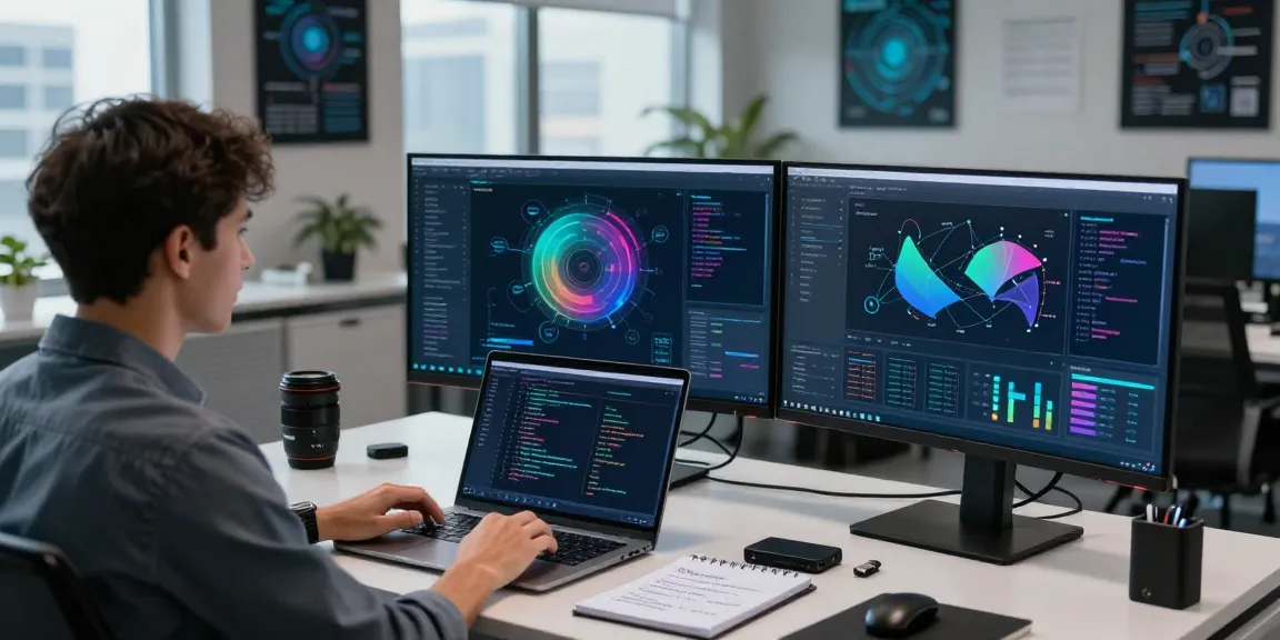 Cybersecurity analyst at a modern workspace monitoring new cybersecurity news and real-time threats.