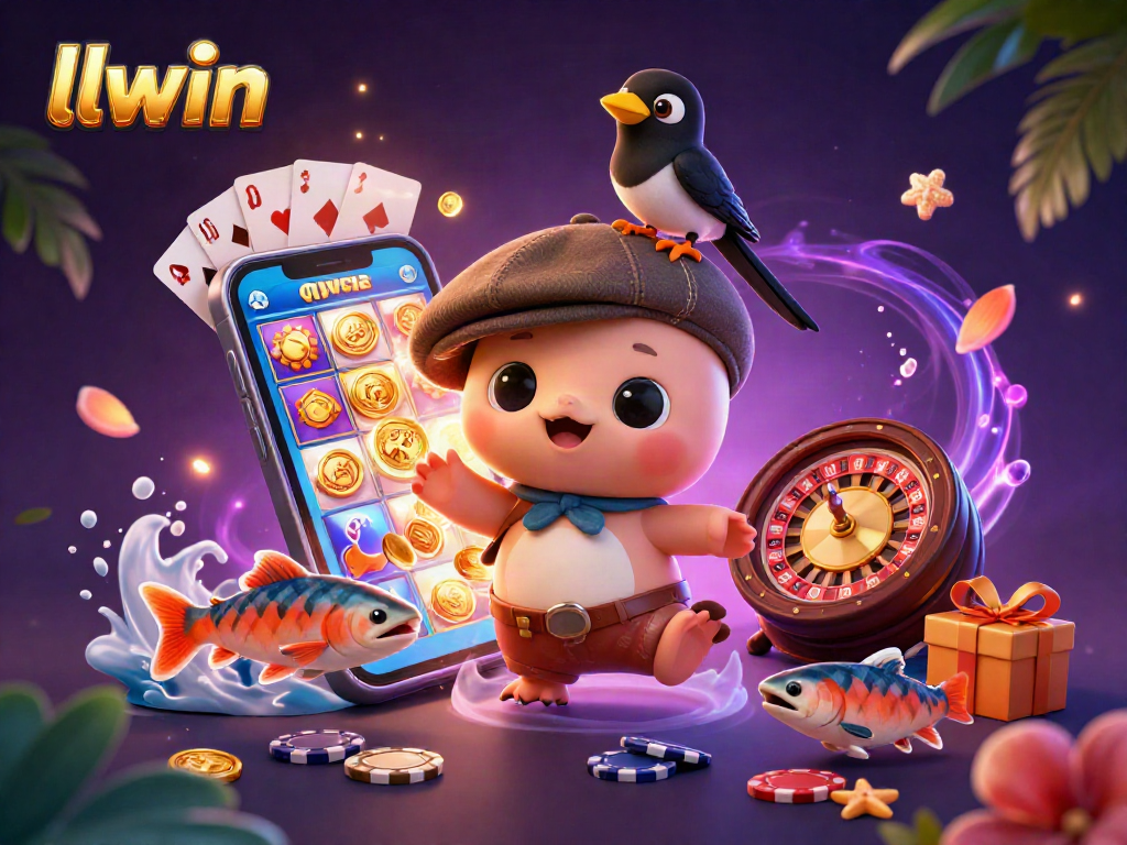 Experience winning moments at llwin with a vibrant 3D casino scene featuring playful characters and dynamic gaming elements.