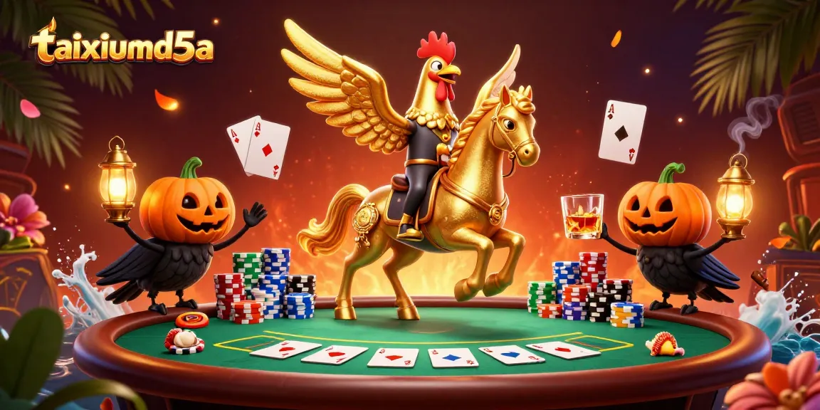 Engage in exciting gameplay at taixiumd5a with a golden rooster in a vibrant casino scene.