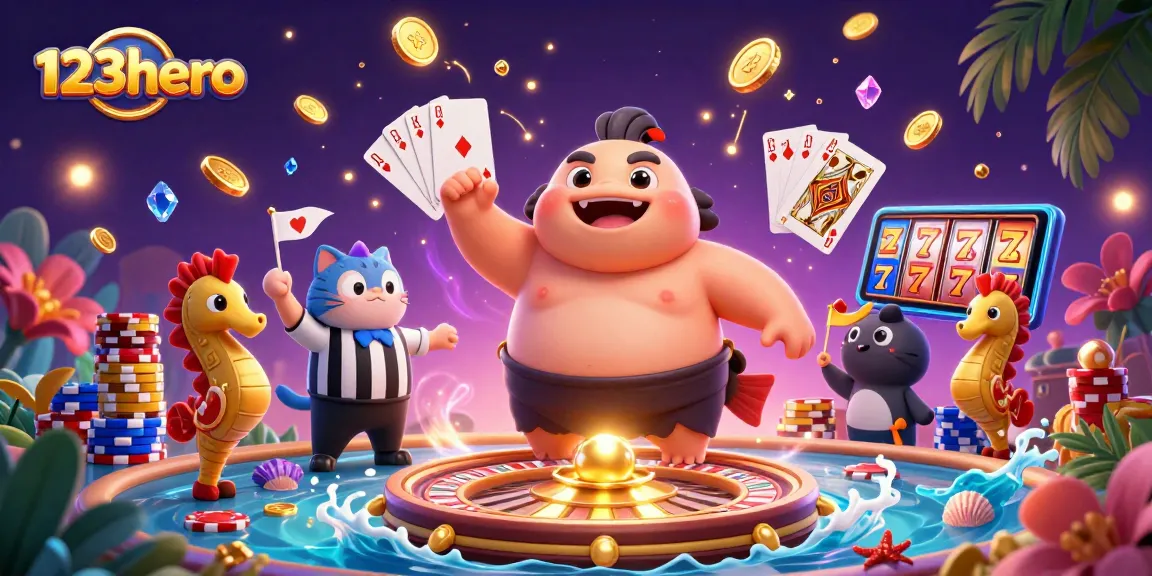 Experience thrill at 123hero with a vibrant underwater casino scene featuring a fugu sumo!