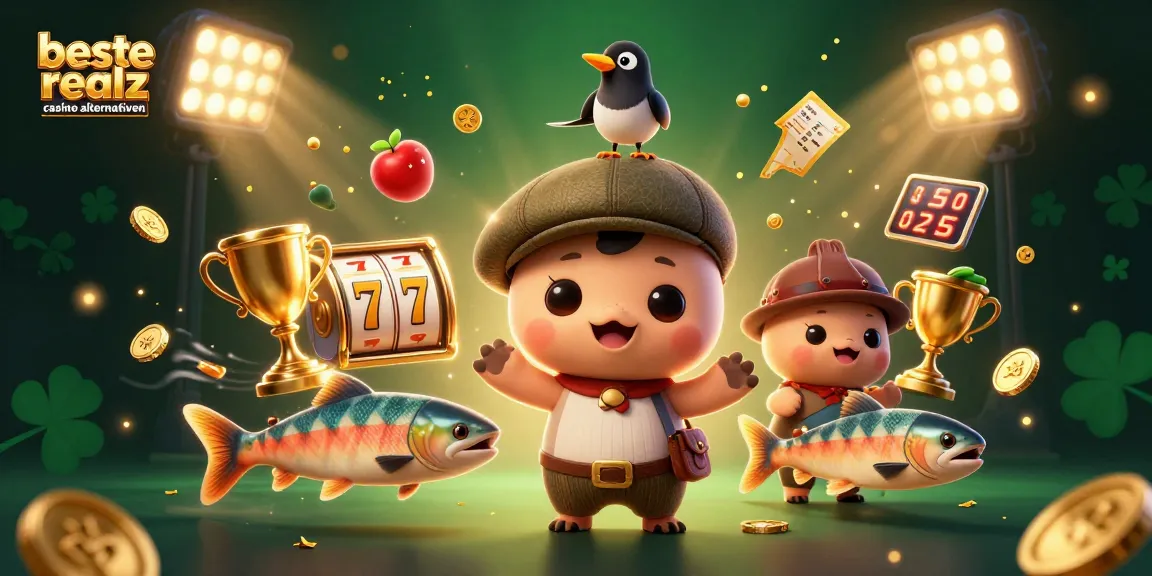 Erleben Sie die besten Realz Casino Alternativen mit dieser lebendigen Illustration von Spielautomaten und einer charakteristischen Szenerie.