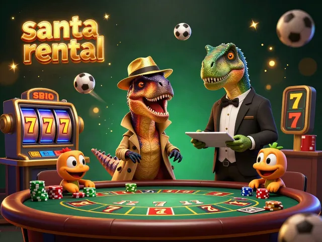 Engaging scene of a velociraptor card counter at a blackjack table in a vibrant casino, highlighting unique santa rental themes.