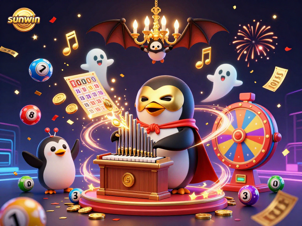 Experience thrilling moments with sunwin's colorful lottery balls and a lively casino scene.