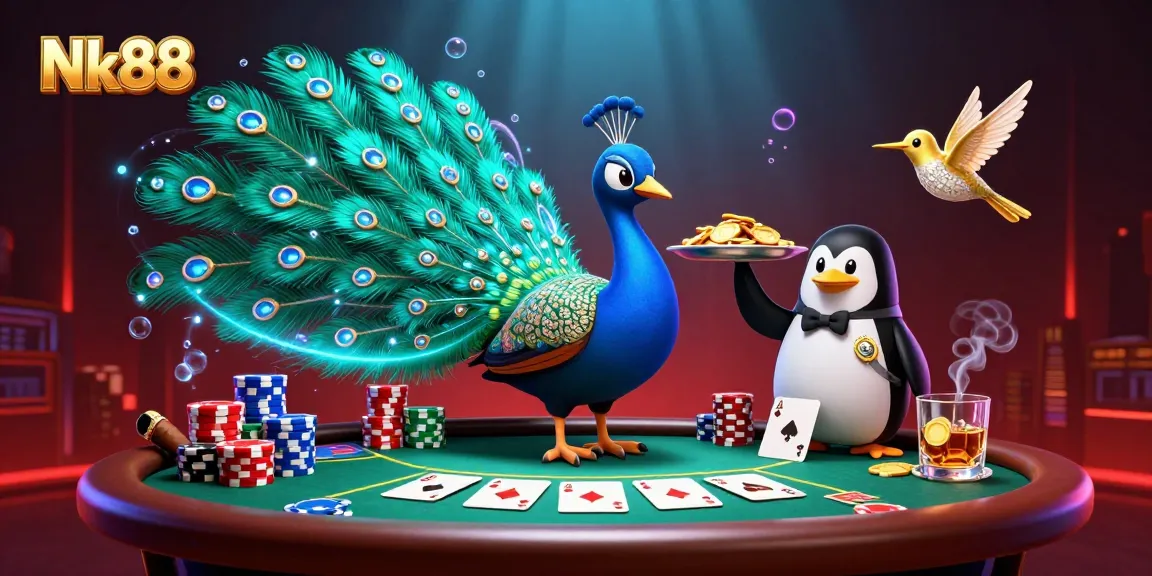 Experience thrilling poker action with Nk88 illustrated in a vivid, rich 3D casino scene.