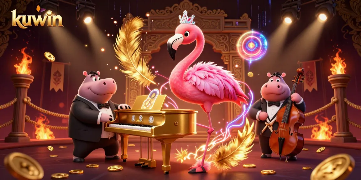 Experience the excitement of kuwin with a vibrant casino lounge scene featuring unique 3D characters and dynamic gaming elements.