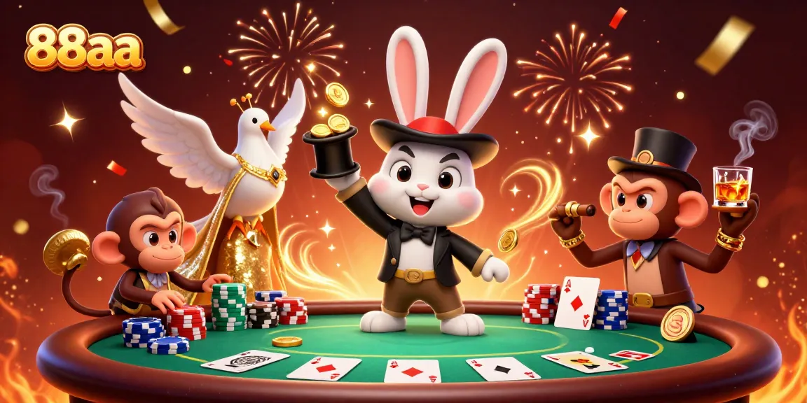 Experience winning excitement at 88aa with a magical illustration of fun casino elements and characters.