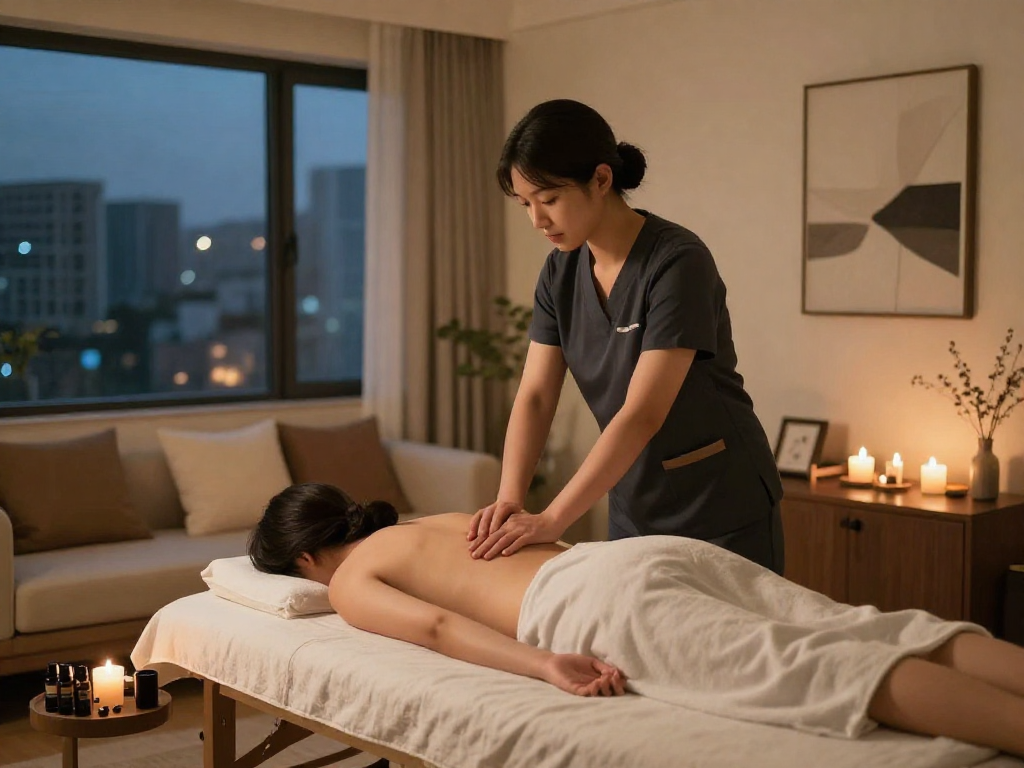Experience a calming 천호동출장마사지 in a serene home setting with professional care.