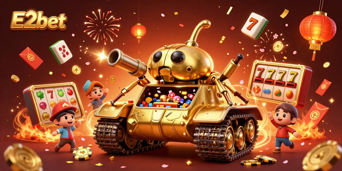 Play exciting slots at E2bet's miniature casino tank, complete with festive decorations and dynamic action.
