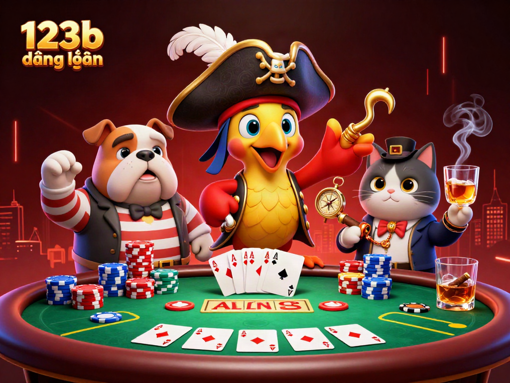 Engage with 123b đăng nhập in this vibrant, interactive casino scene featuring colorful poker elements.