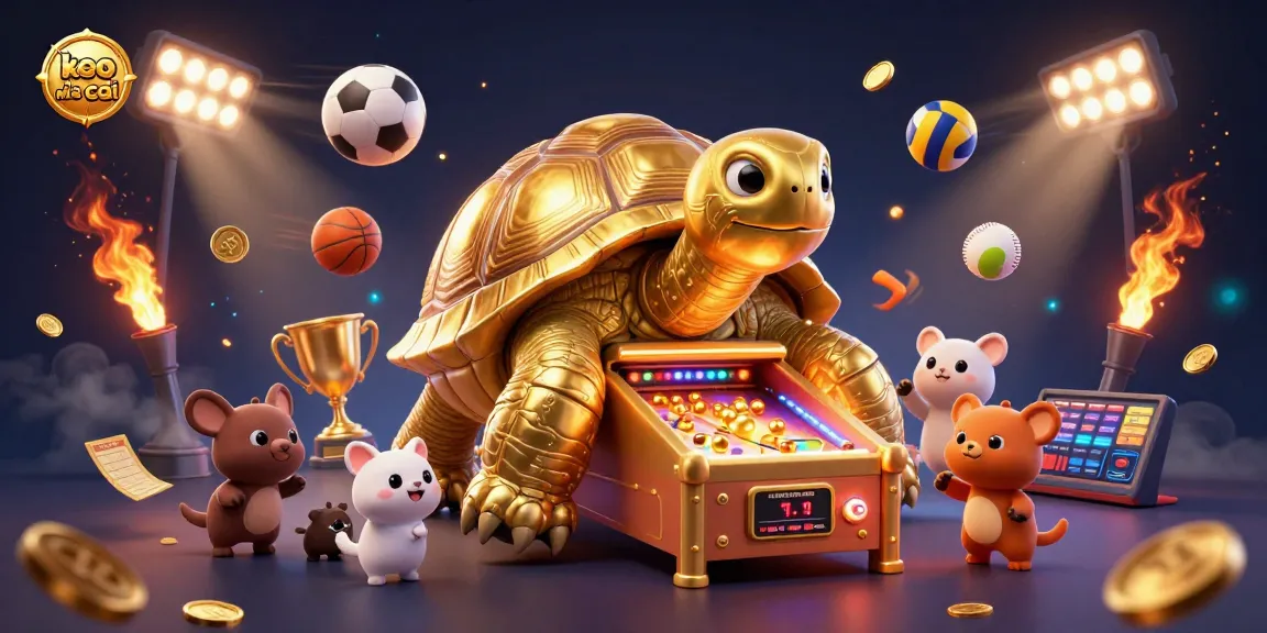Experience keo nha cai with vibrant 3D characters, betting slips, and dynamic sports elements in a lively casino scene.