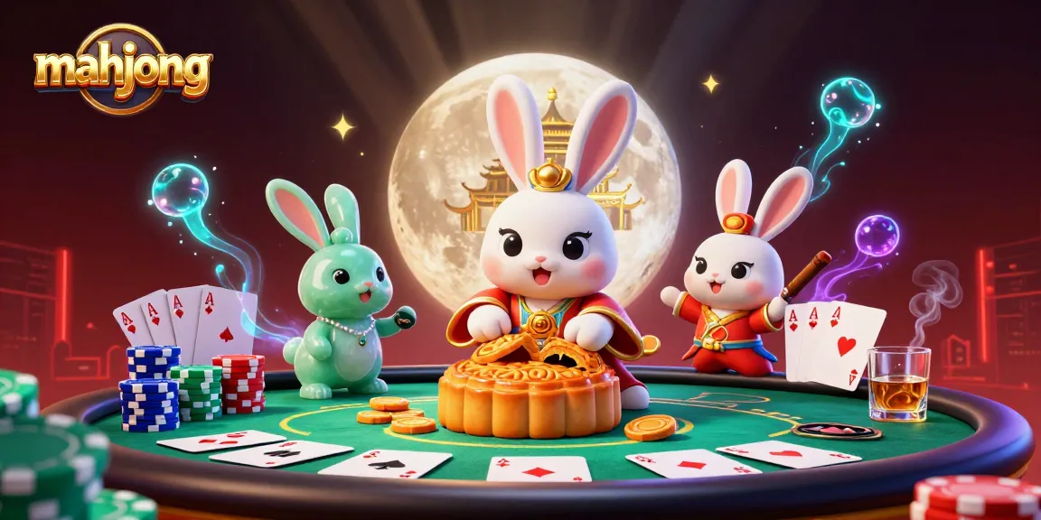 Experience mahjong action with the moon rabbit revealing poker chips in an exciting casino scene.
