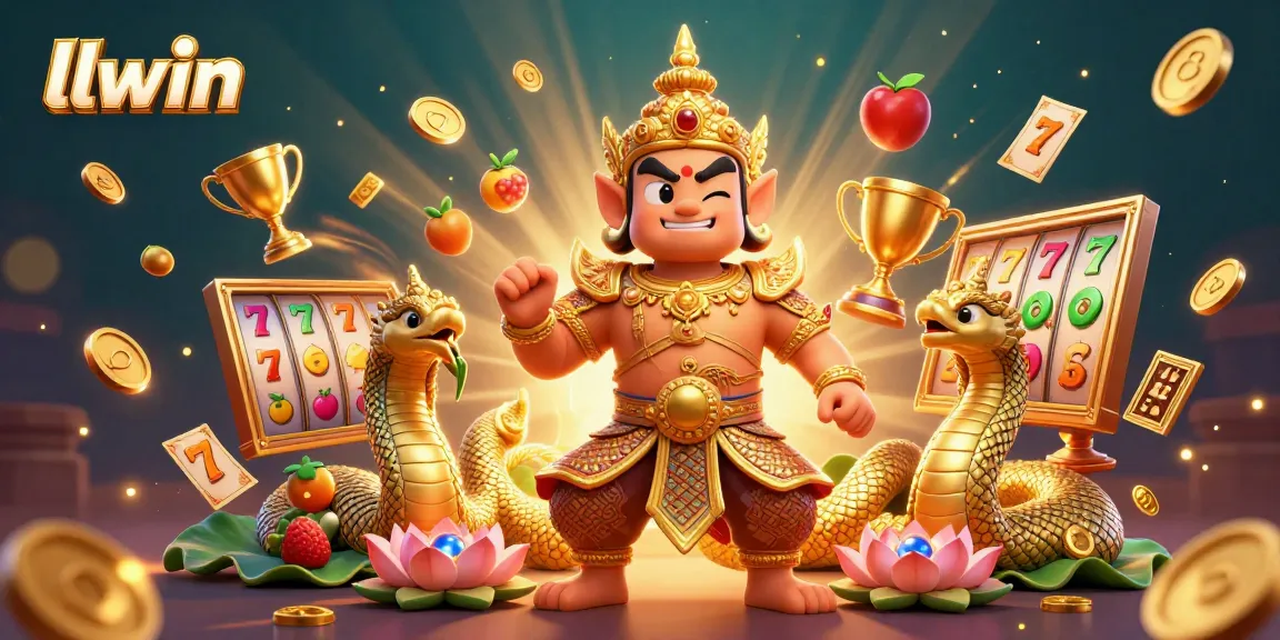 llwin's dynamic slot game experience illustrated with golden guardian and vibrant elements.