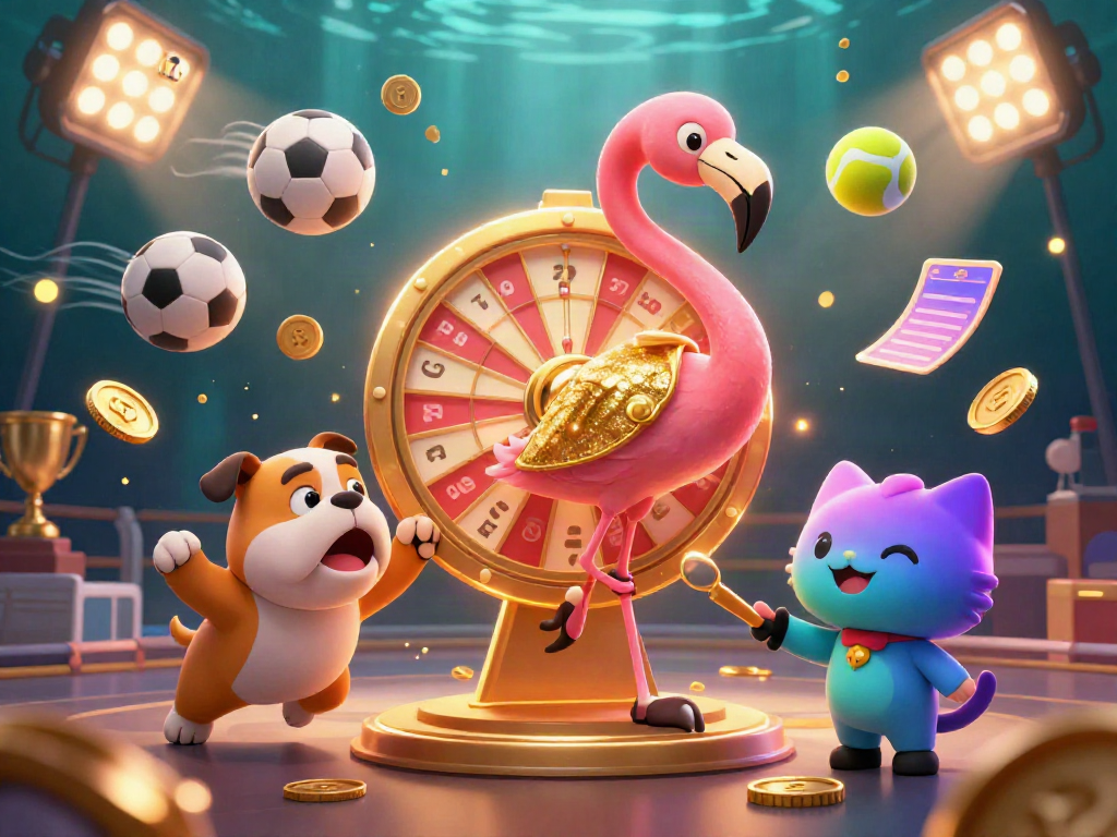 Experience diverse gaming thrills with LLWIN at a vibrant casino scene featuring exciting characters.